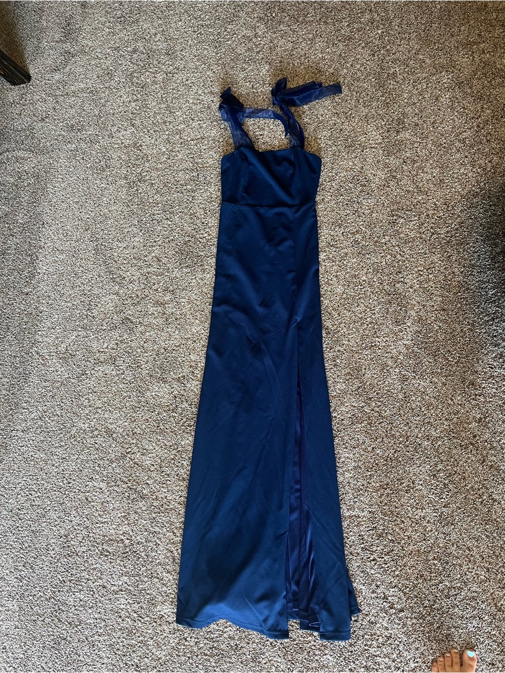 Lulu's Navy Bow-Shoulder Square Neck Maxi Dress - Picture 3 of 5